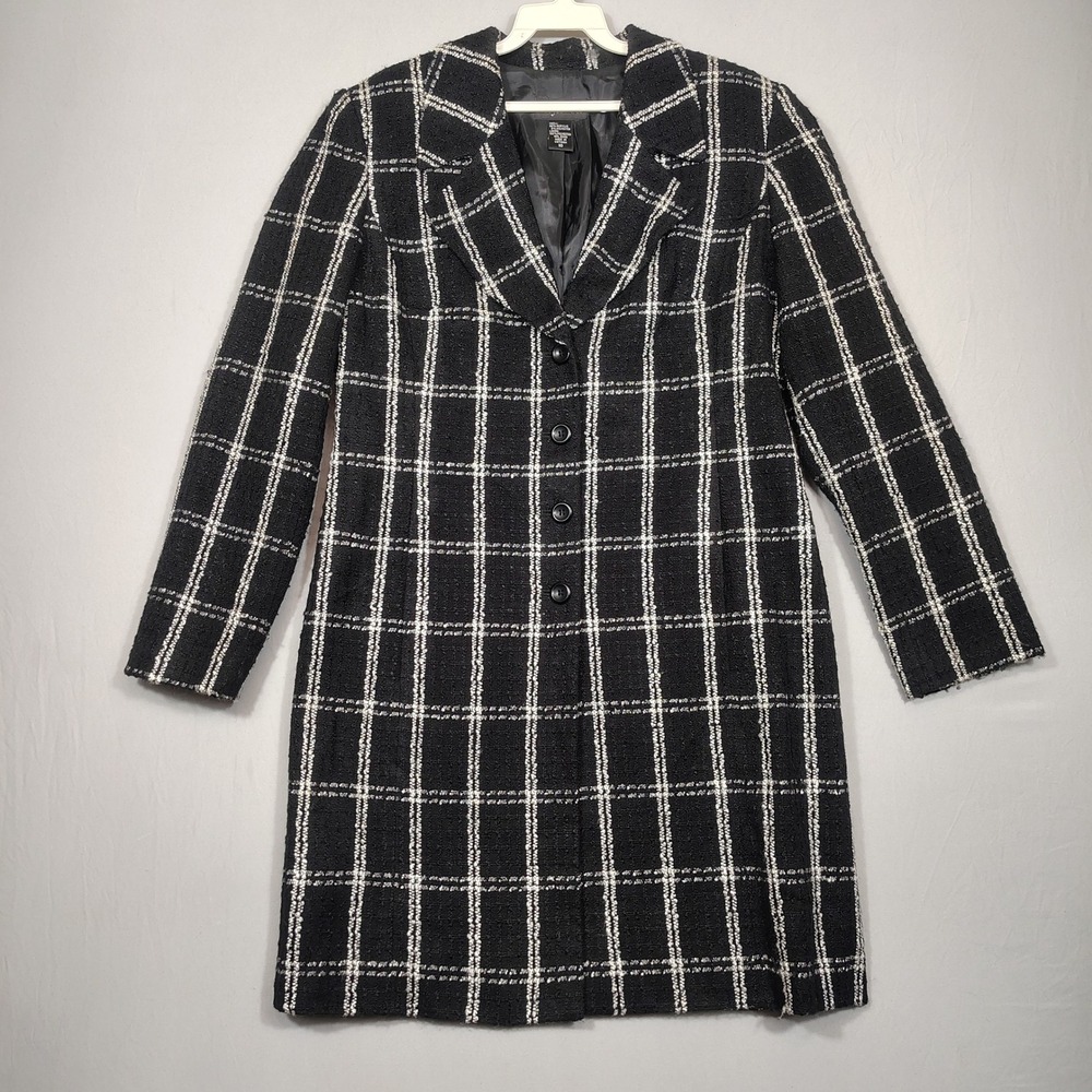 Style & Co. Coat Women 10 Longline Grid Windowpane Black White Excellent